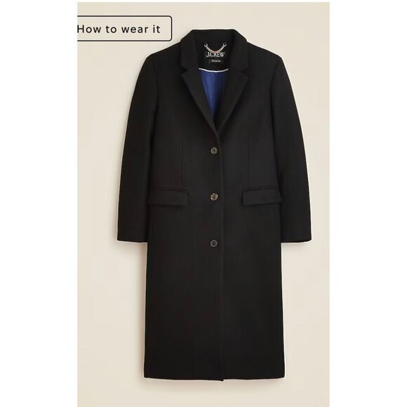 J.Crew Womens $450 Palais topcoat Italian wool-blend melton Black Size 20 CF102